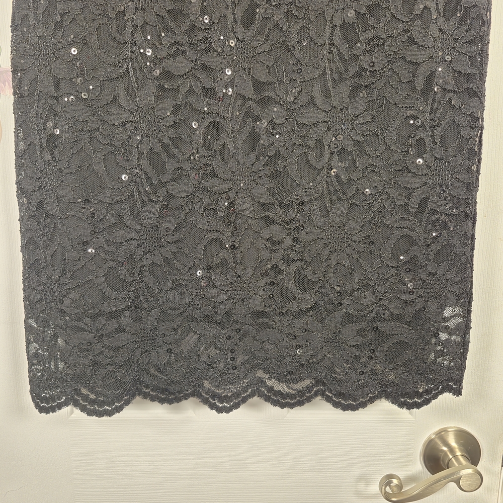 MARINA Black Sequin Lace Long Sleeve Mini Dress Size 12 Cocktail Evening LBD - Picture 4 of 9